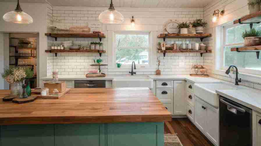 A large butcher block island