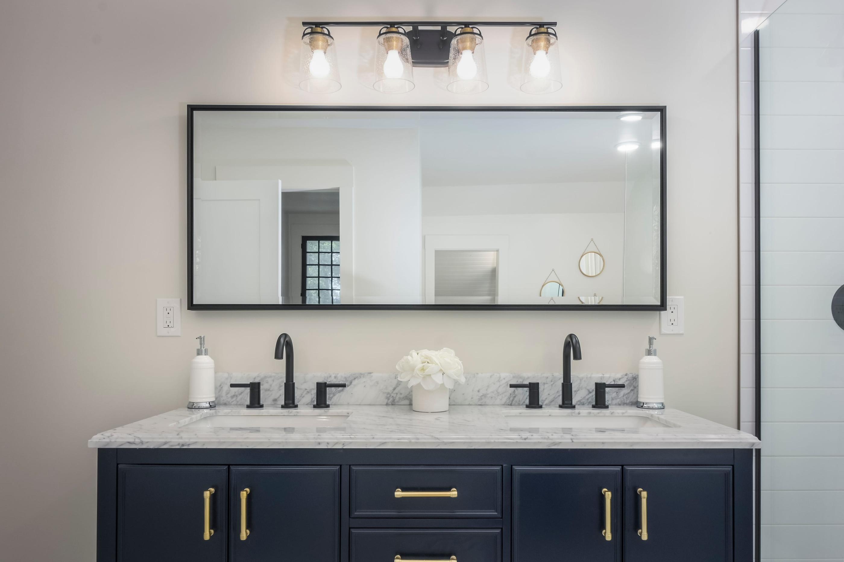 Modern navy blue bathroom vanity