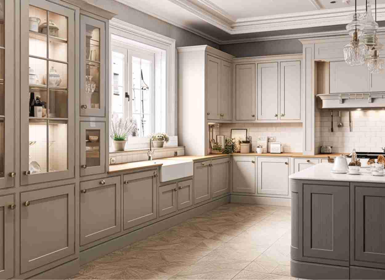 Combined style kitchen cabinets