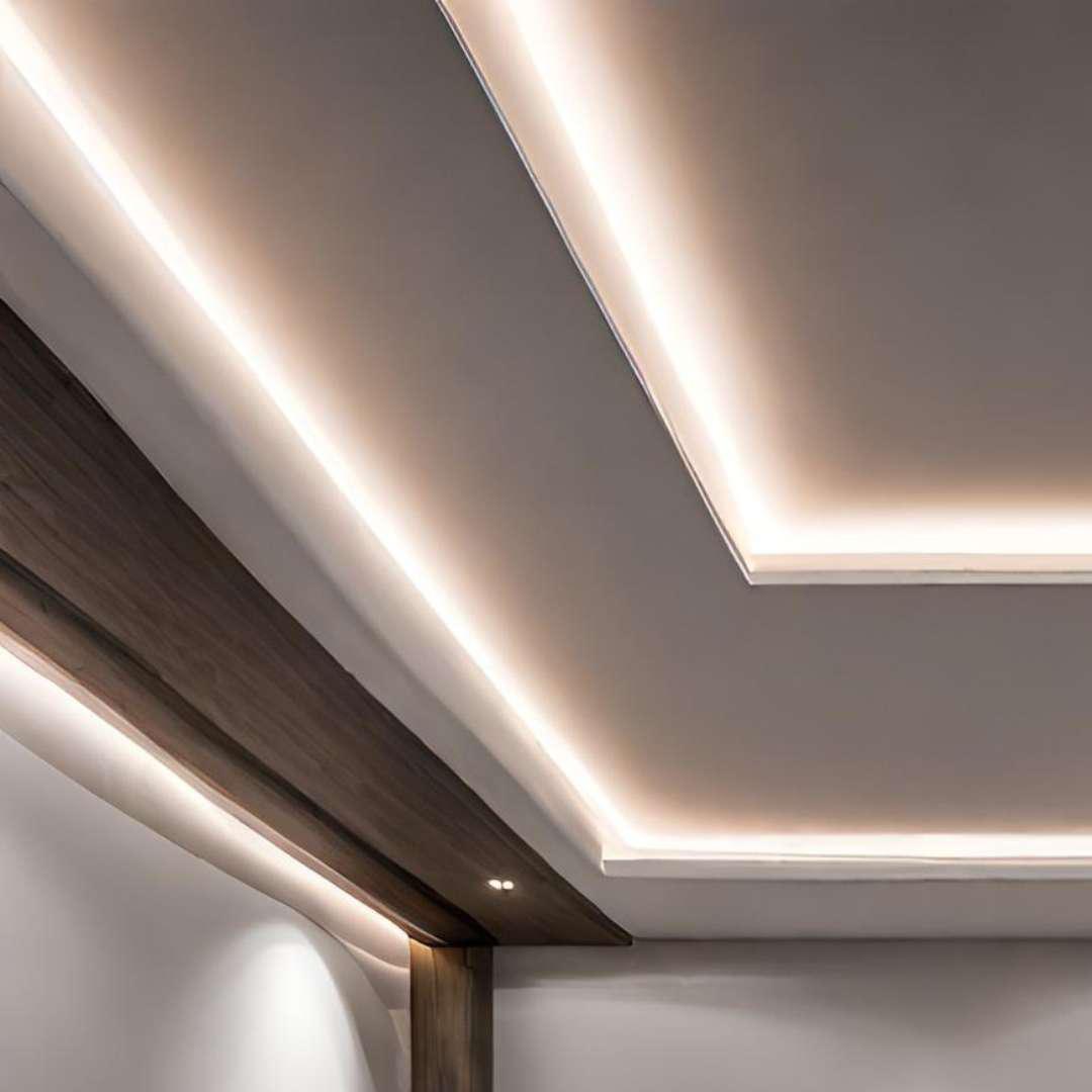 LED strip lights behind crown molding