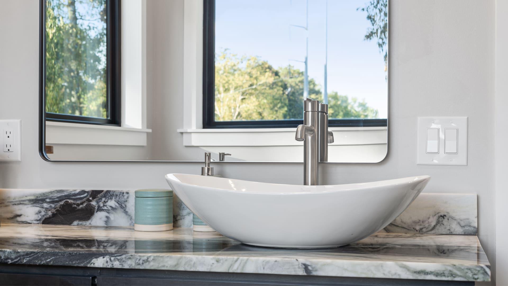 White and grey bathroom countertop