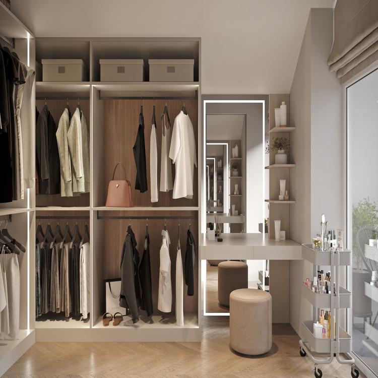 A closet with a vanity