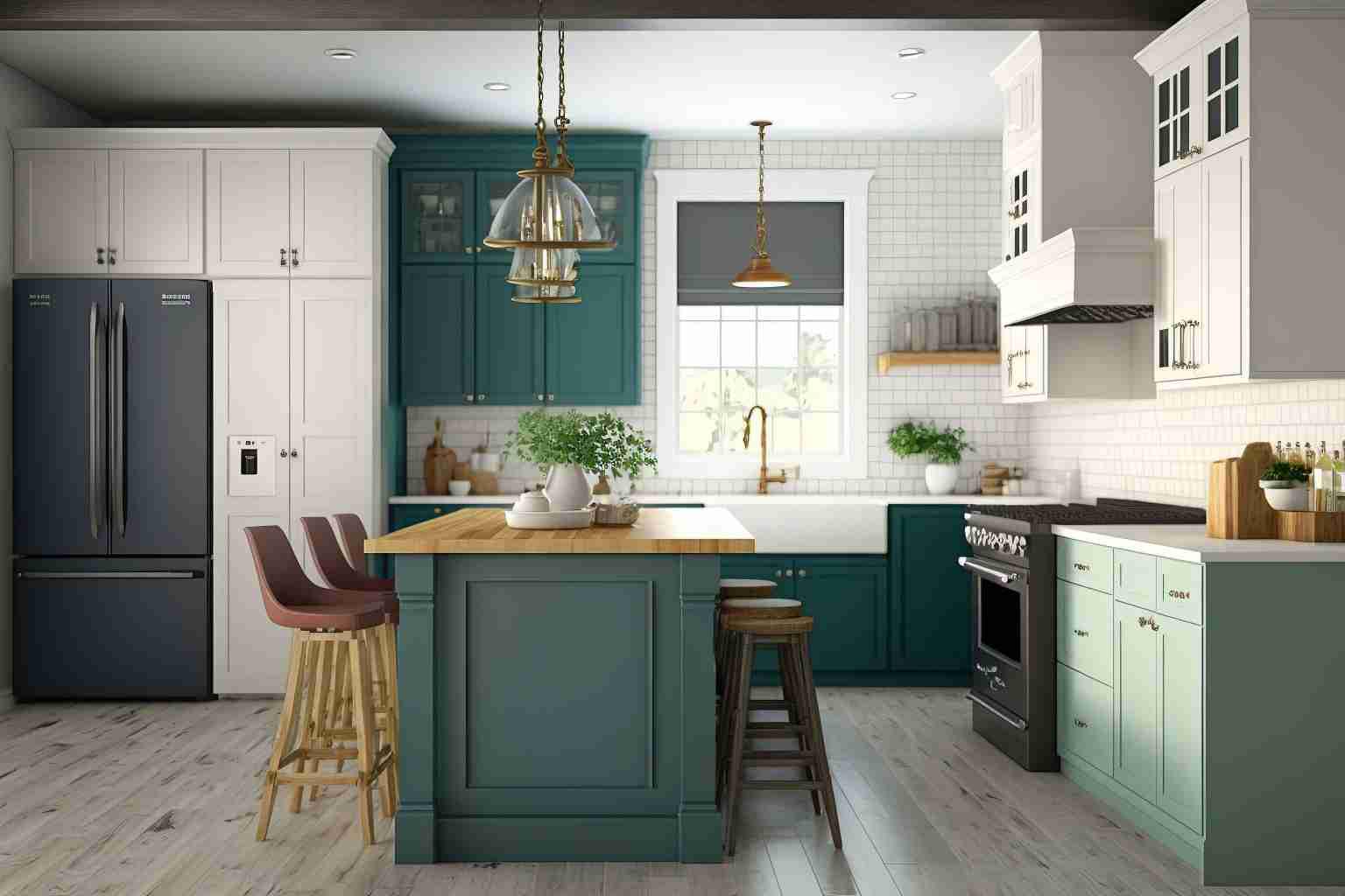 Green and white kitchen