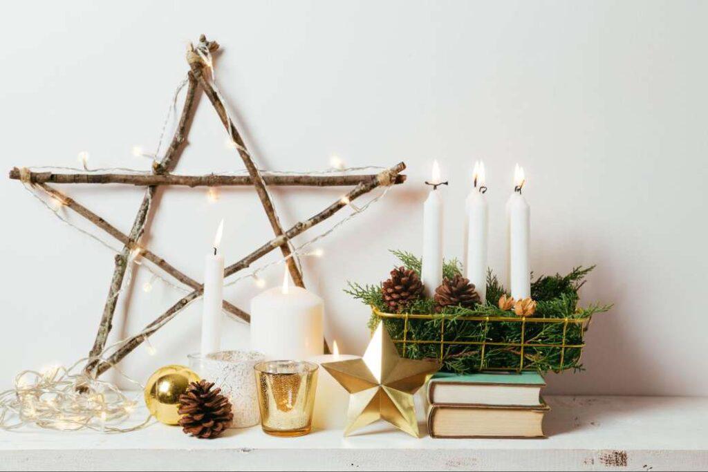 Festive decorations with string lights
