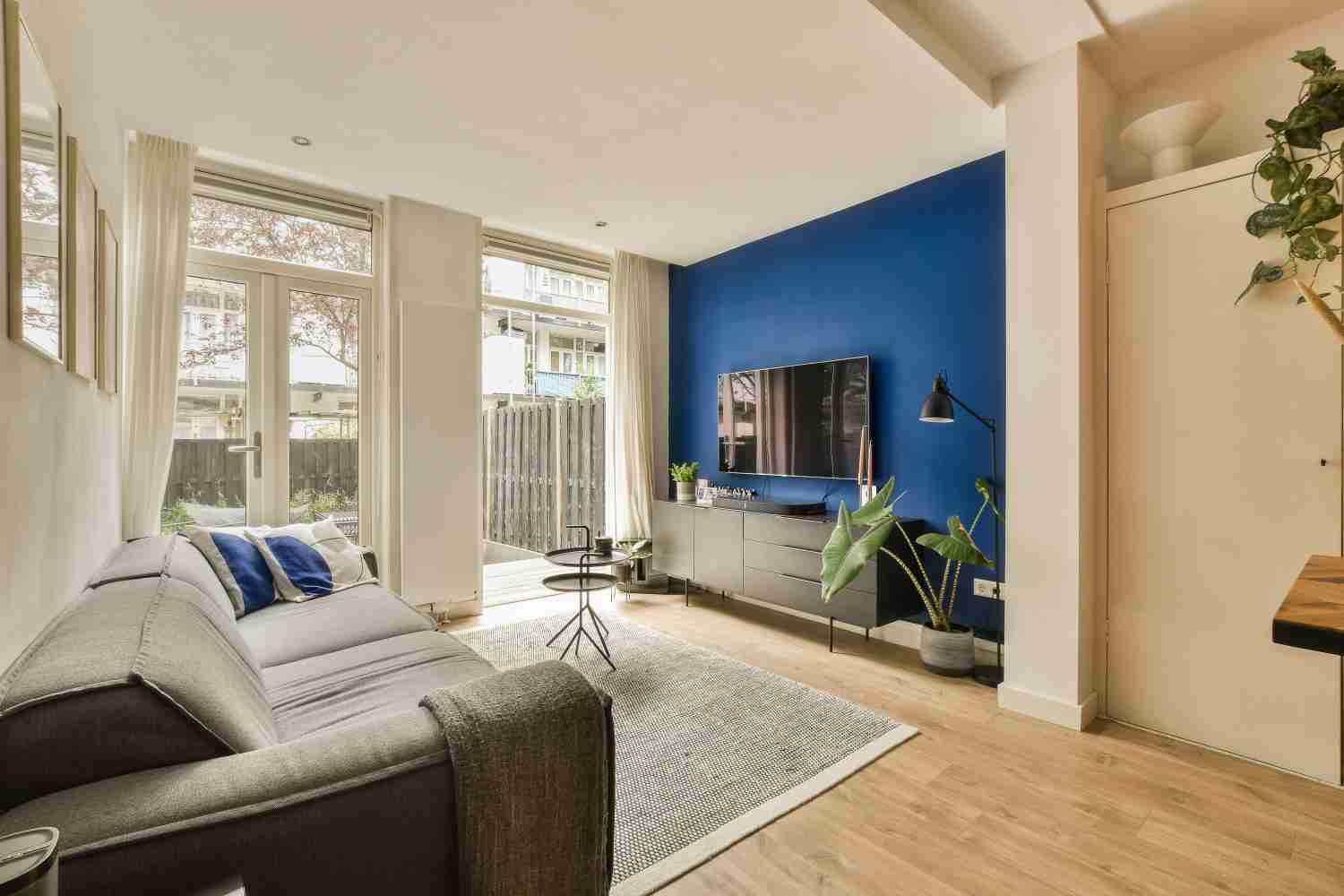 Living room with hardwood floor and rug