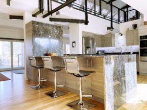 A kitchen countertop with natural stone