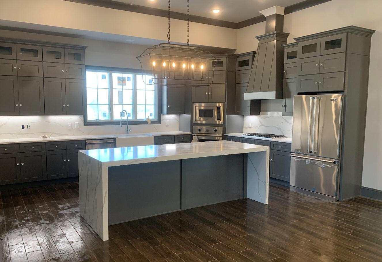 A kitchen with a large island