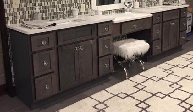 Bathroom countertop with tile backsplash