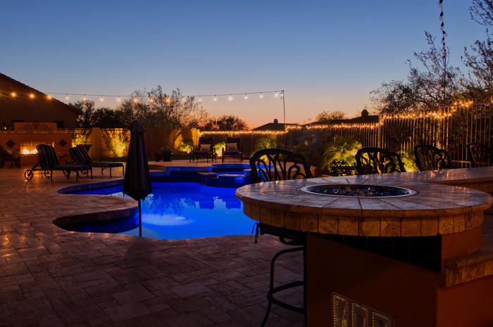 A poolside outdoor kitchen