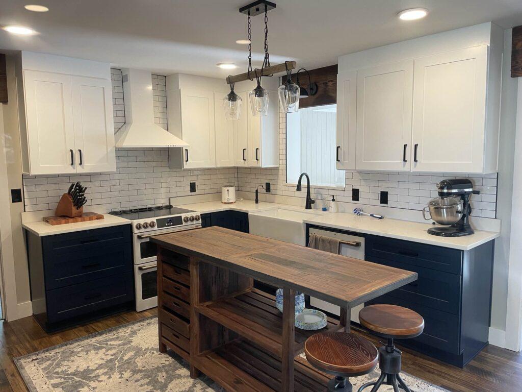 Timeless and clean, shaker cabinets elevate this modern farmhouse kitchen design.