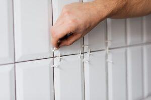 White tiles stacked vertically