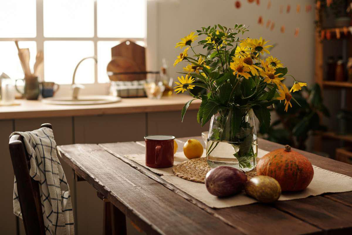 Vintage table runner on a wooden table