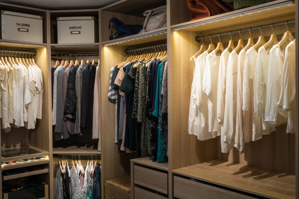 Walk in closet with luxury lighting