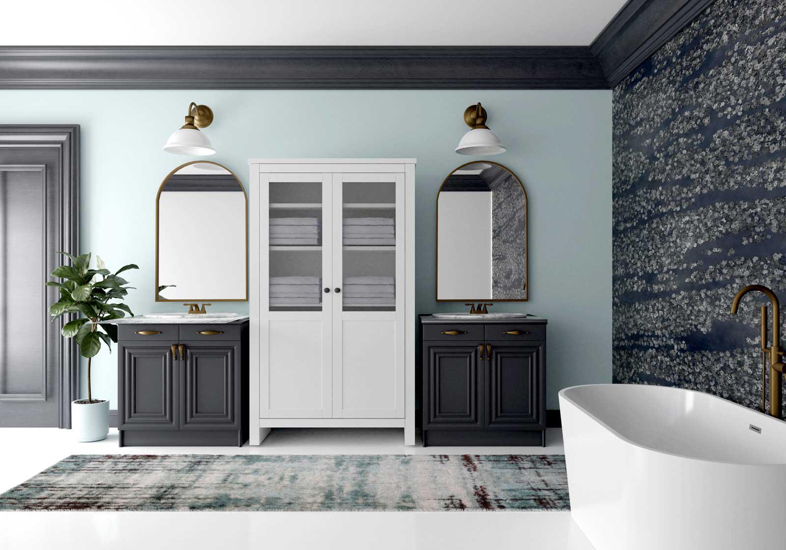 Bathroom with patterned wallpaper