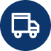 Icon of a white delivery truck on a navy blue background.