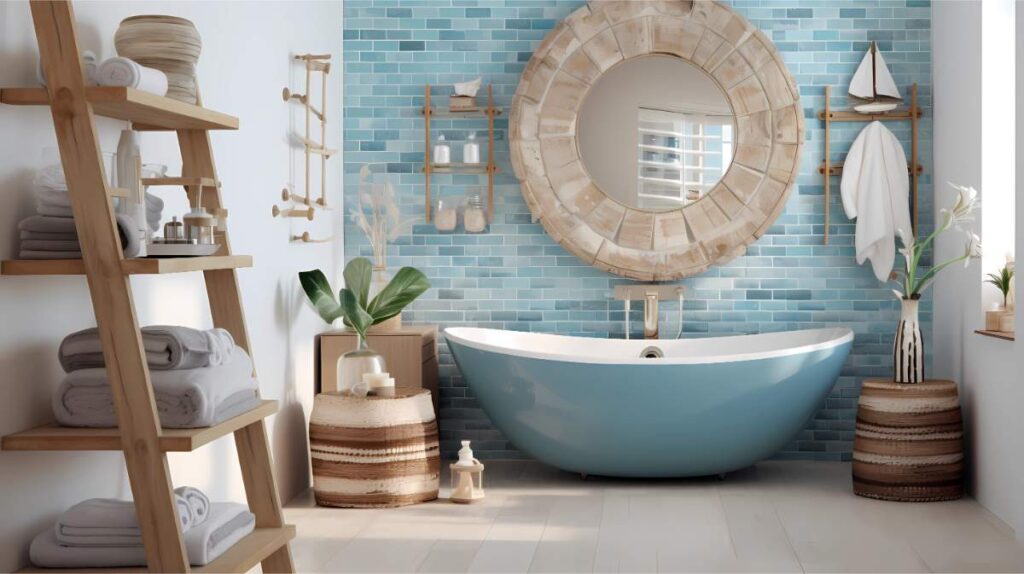 Bathroom with colorful trims