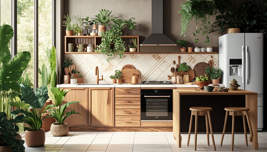natural kitchen design with plants