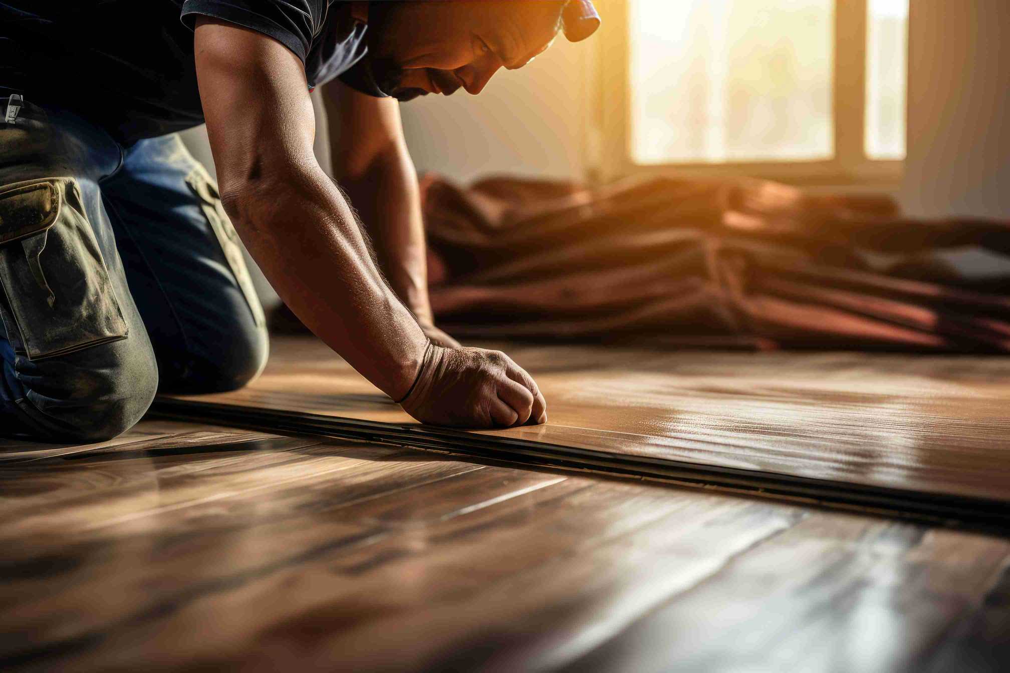Pro installing hardwood floor