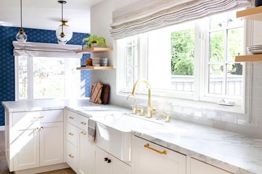 light countertop with white cabinets