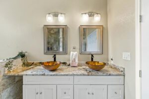 copper double bathroom vanity