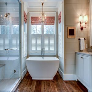 chandelier windows master bathroom tub